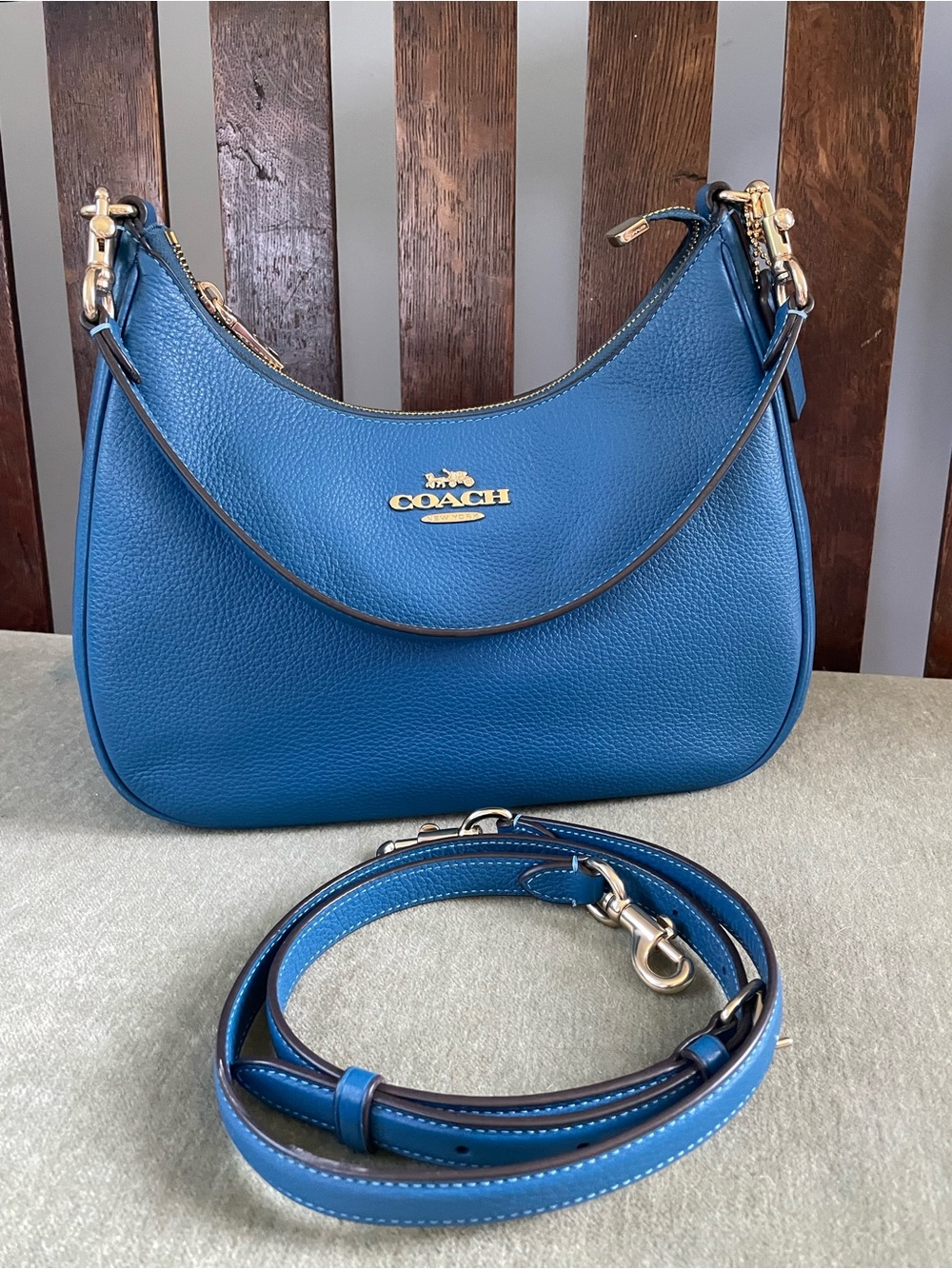 COACH Blue Pebbled Leather Teri Hobo Bag / CV935
